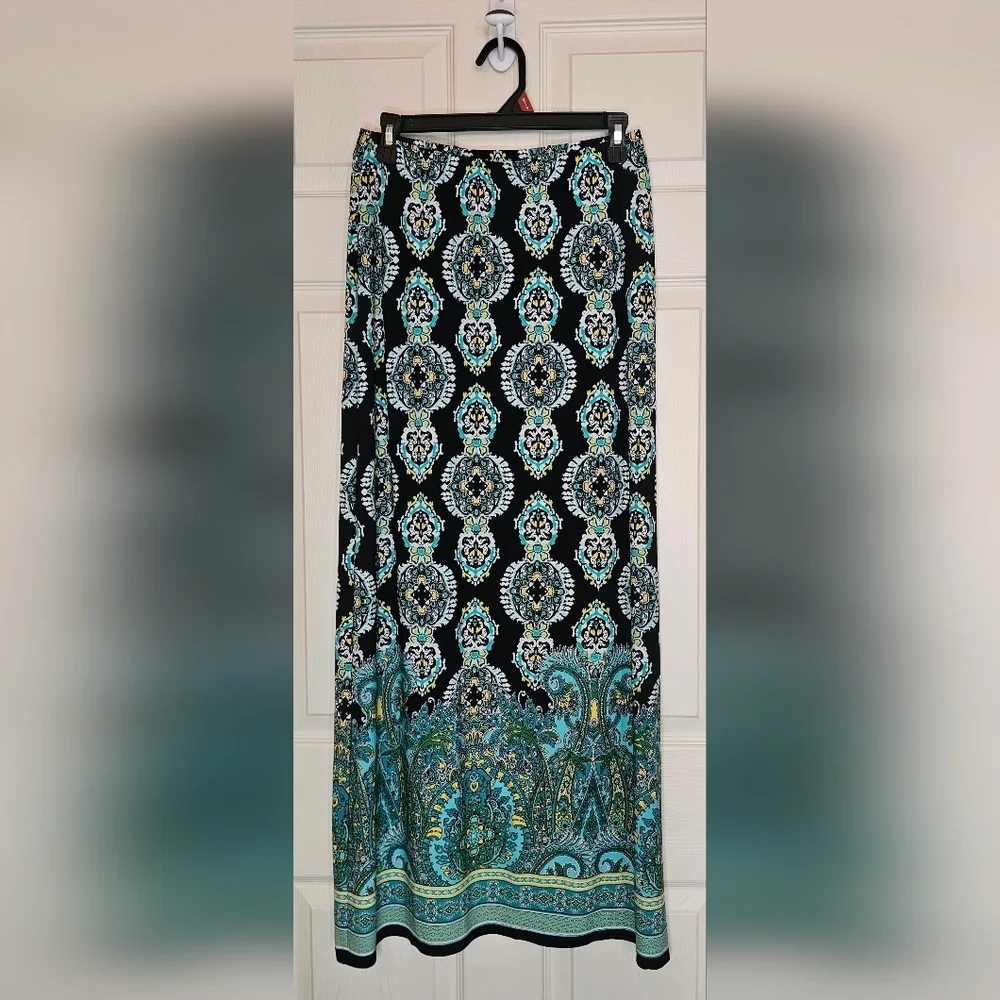 Cato Maxi Skirt Black Turquoise Medallion Paisley Print - Picture 1 of 4